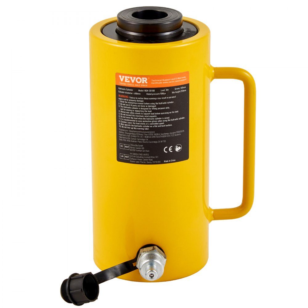 Hydraulic Cylinder Jack Capacity 30 Ton Hydraulic Cylinder 100mm Stroke Single Acting Portable Yellow Hydraulic Jack Hollow Piston Jack Hydraulic Bottle 6.9kg for Rigger Manufacturer