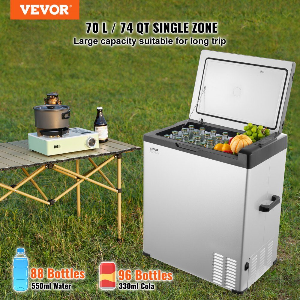 Car Refrigerator, 12V Car Refrigerator, 70L Portable Single Zone Freezer, Adjustable Range from -4℉ to 68℉, 12/24V DC und 100-240-V-AC- Compressor Cooler for Outdoor, Camping, RV