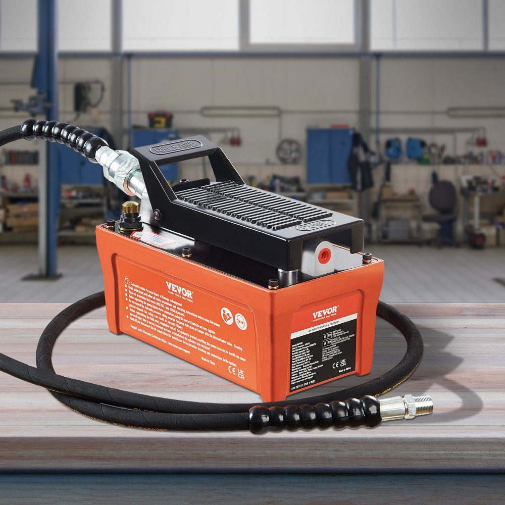 1.6L air hydraulic pump, 700 bar hydraulic pump, 0.8L/min (no load), 0.16L/min (load), hydraulic foot pump with 2m hose, confirmed air foot pump base, including air inlet adapter PTFE tape