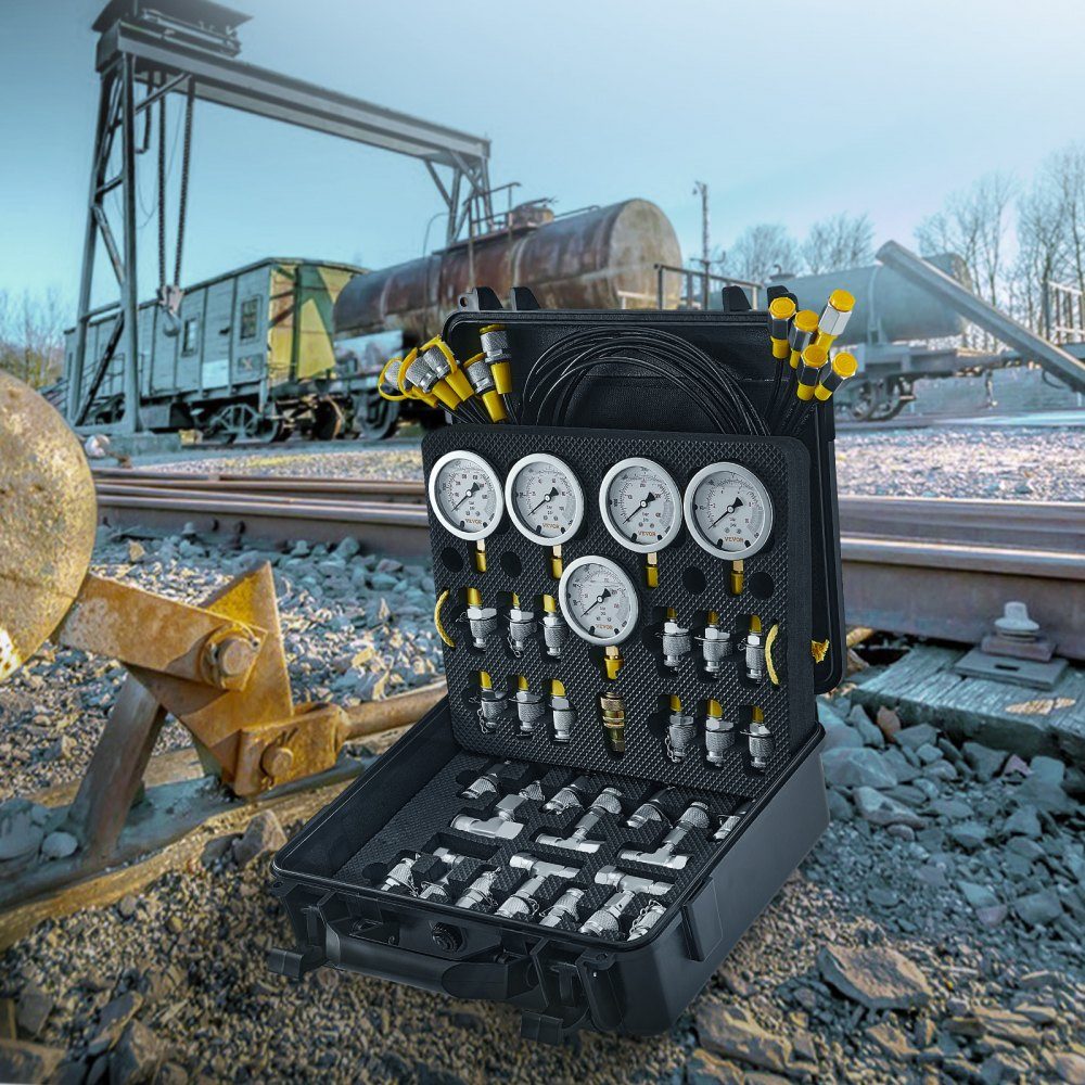 Hydraulische druktestset, 10/100/250/400/600 bar, 5 meters, 13 koppelingen, 14 T-connectoren, 5 testslangen, graafmachine Hydraulische testmanometerset met draagtas voor graafmachine-tractormachines