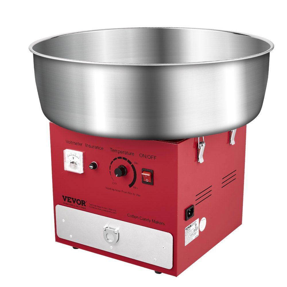 Elektrische Zuckerwattemaschine, kommerzielle Zuckerwattemaschine (1000 W), mit 52 cm Edelstahlschüssel & Zuckerschaufel & Schublade, perfekt für Kindergeburtstage, Familienfeiern, Partys, Rot