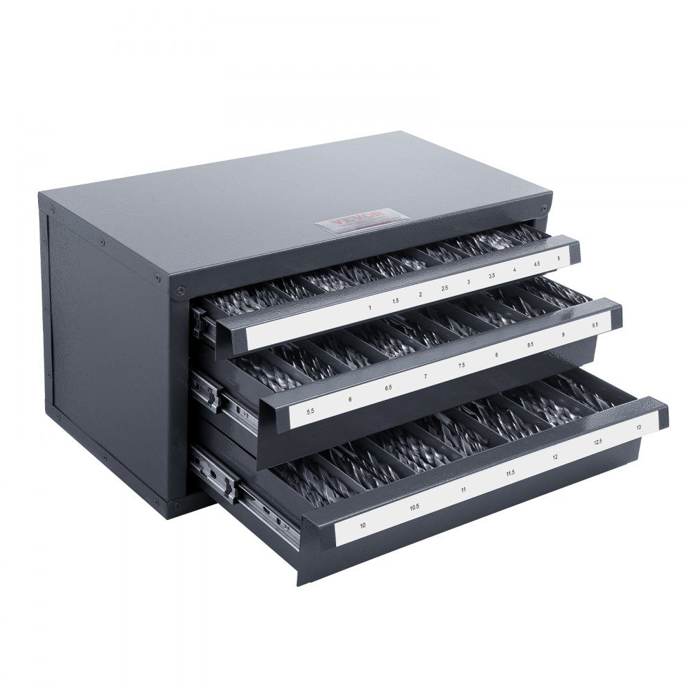 Bohrer-Spender-Schrank, Bohrer-Organizer mit drei Schubladen für 1 mm bis 13 mm, Bohrer-Spender-Organizer aus Stahl mit Etiketten, stapelbarer Bohrer-Spender zur Bohrer-Aufbewahrung