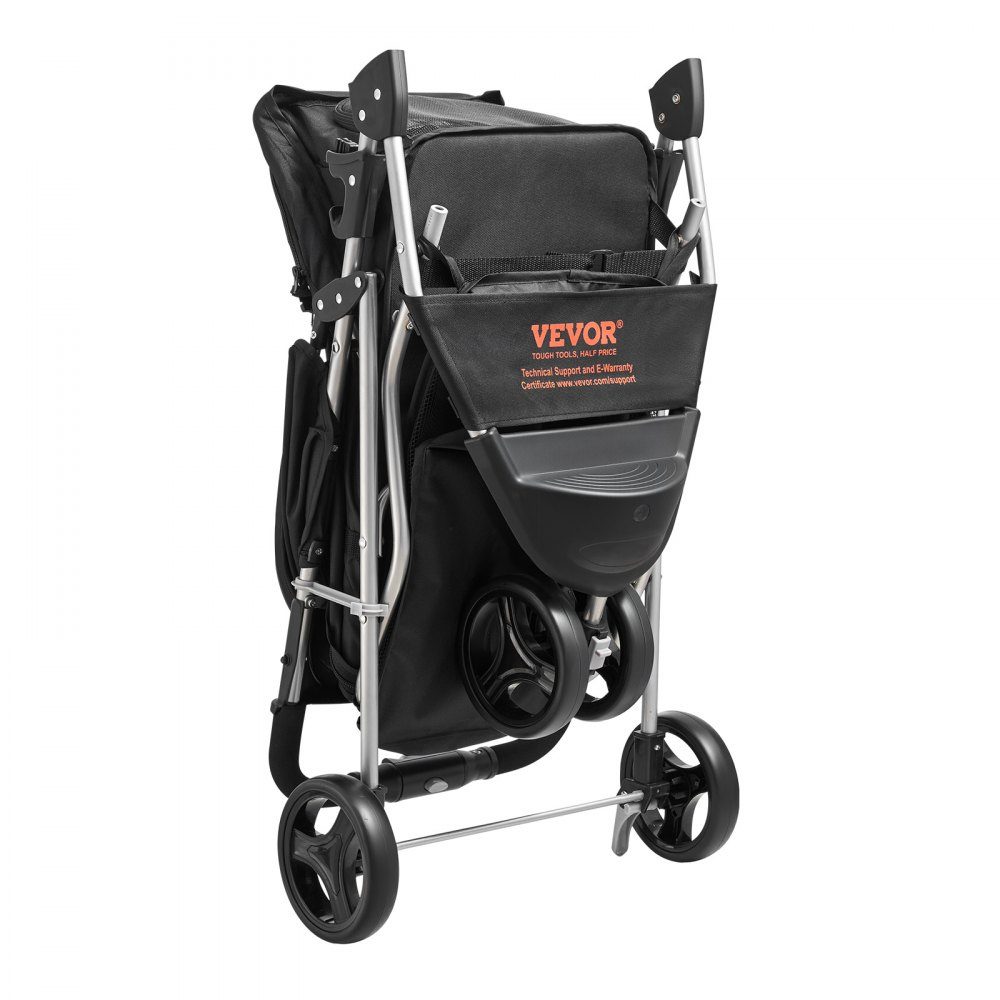 Hundebuggy, Tragfähigkeit 16 kg, faltbarer Haustierbuggy, Katzenbuggy mit 3 Rädern, Netzfenstern und Getränkehaltern, Hundebuggy mit Bremse, für kleine bis mittelgroße Haustiere
