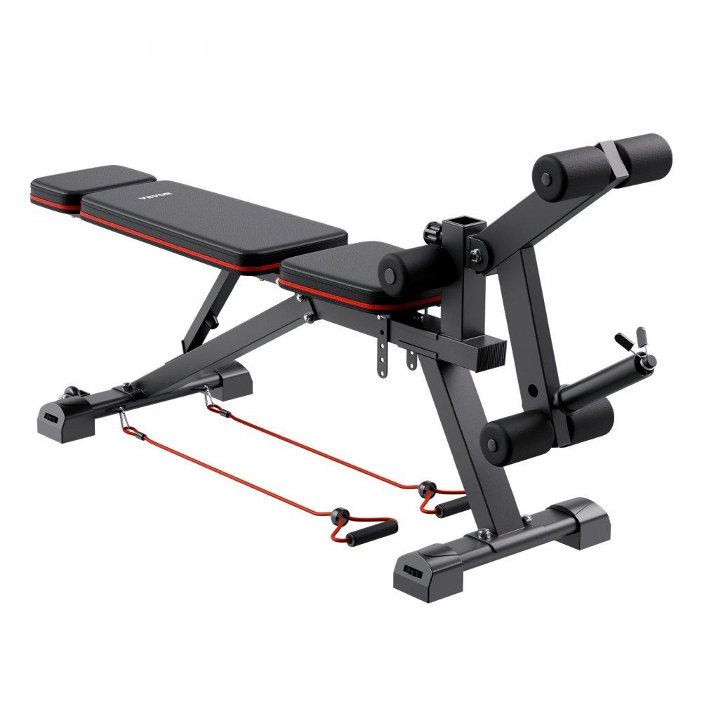 Weight bench, adjustable custom trainer for full body training (363 kg load capacity), sit-up training bench, fitness bench, flat bench with leg extension, preacher pad, quick adjustment