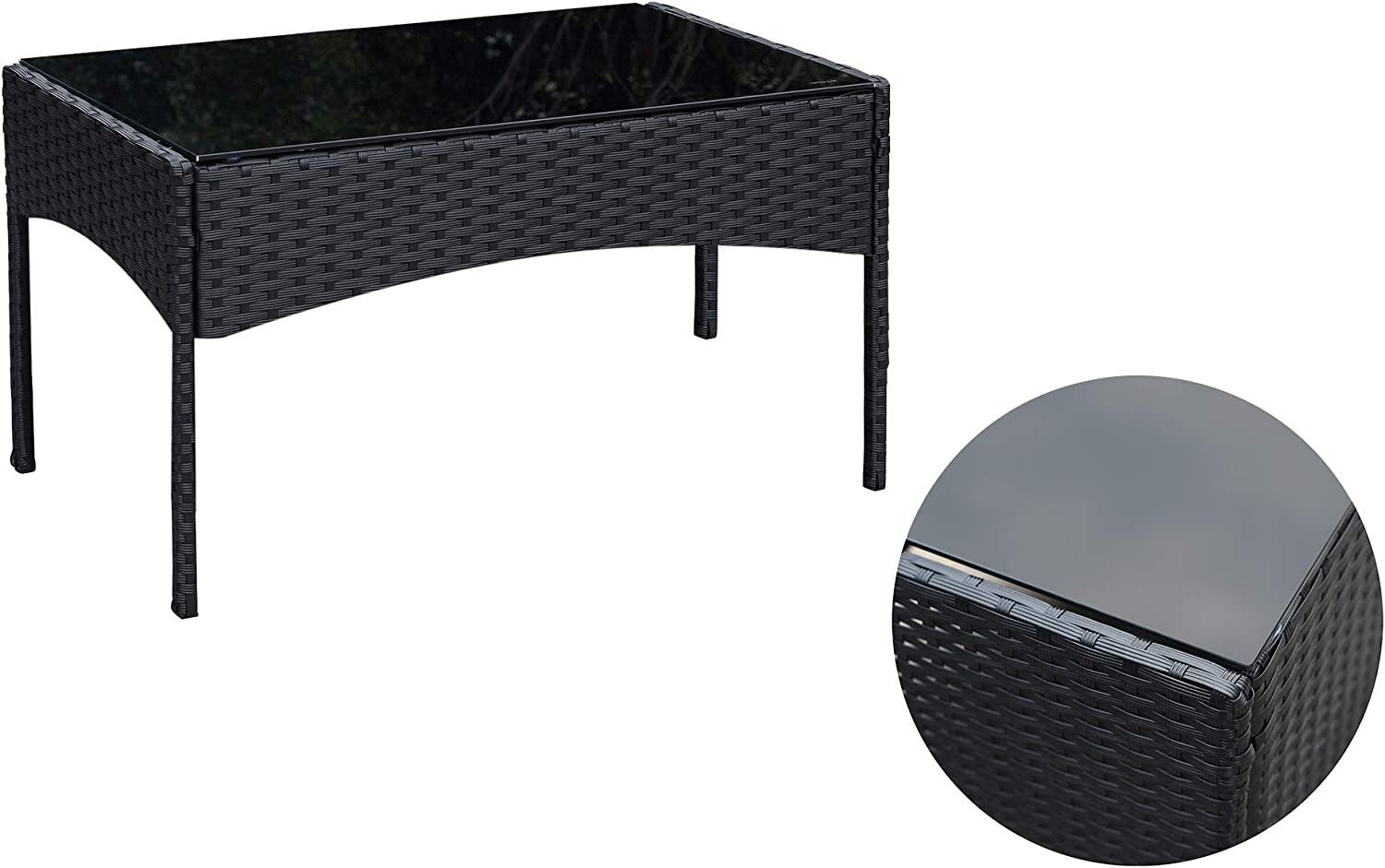 Ribelli 4 Piece Garden Furniture Set, Lounge Set, Cream Cushions - PE Rattan - Table Plus Two Chairs and 1 Bench - Convenient to Store (4 Pieces Black/Cream)