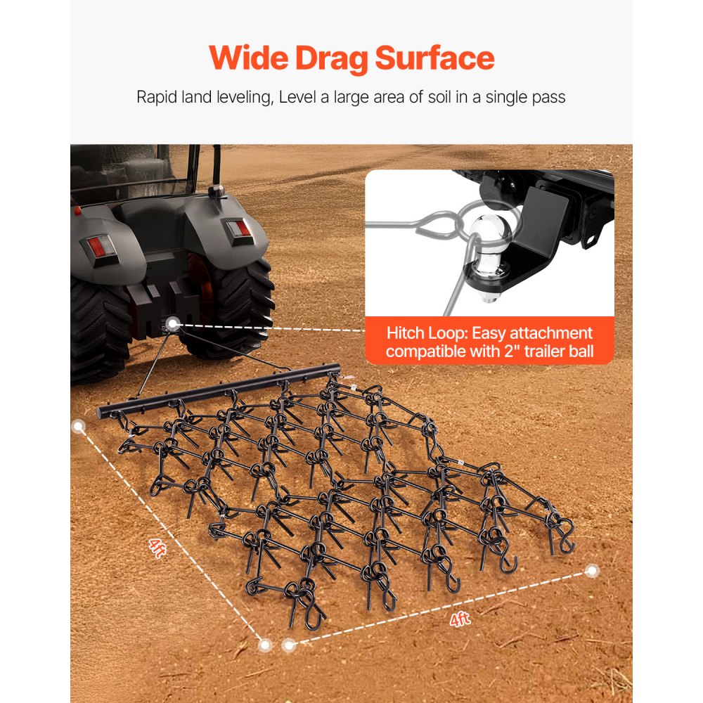 Drag Harrow 2250 x 1140mm Chain Harrow with 69 Sharp Teeth Suitable for ATV and UTV Tractors for Soil Preparation, Seeding, Landscape Smoothing and Gravel Driveway Maintenance Drag Harrow 2250 x 1140mm Chain Harrow with 69 Sharp Teeth Suitable for ATV and UTV Tractors for Soil Preparation, Seeding, Landscape Smoothing and Gravel Driveway Maintenance