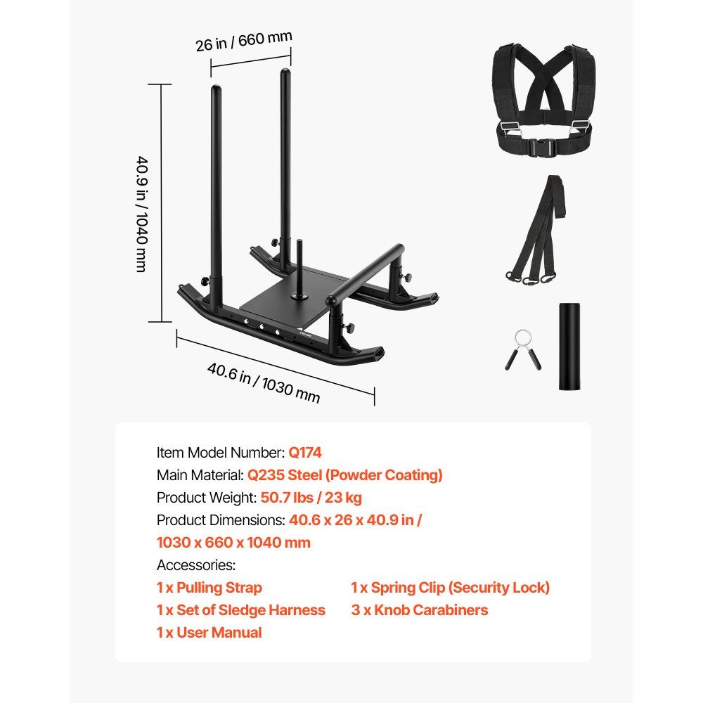 Weight sled power sled strength training sled to improve speed during sports exercises, fitness device with handle, compatible with 25/51 mm weight plates black