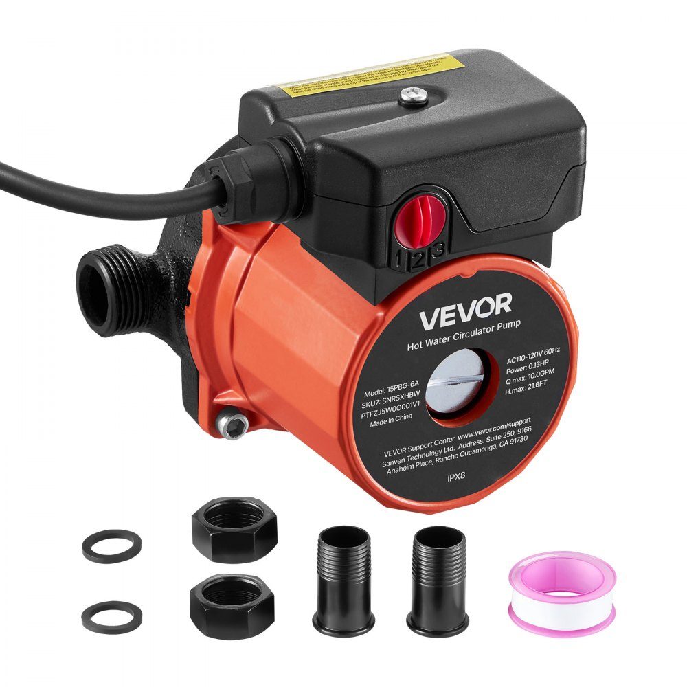 Pompe de circulation 38LPM Système de pompe de circulation à circulation instantanée Contrôle à 3 vitesses 100W Adaptateur AC 220-240V G3/4" à G1/2" Tête en fonte pour système de chauffe-eau