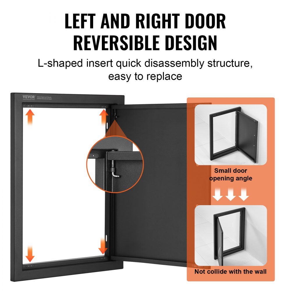 Grill Access Door 415x570mm Single Outdoor Kitchen Door Flush Mount Cold Panel Door Vertical Wall Door with Handle for Grill Island Grill Station Outdoor Cabinet Black