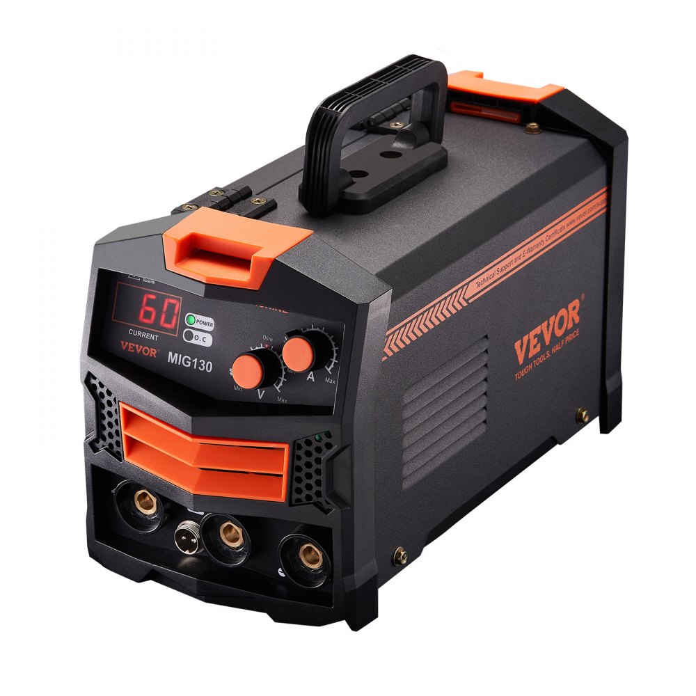 MIG Welder, 130A Synergic MIG Welding Machine, Gasless Cored Wire Welder, Portable MIG Welder with IGBT Inverter Technology and Digital Display Screen