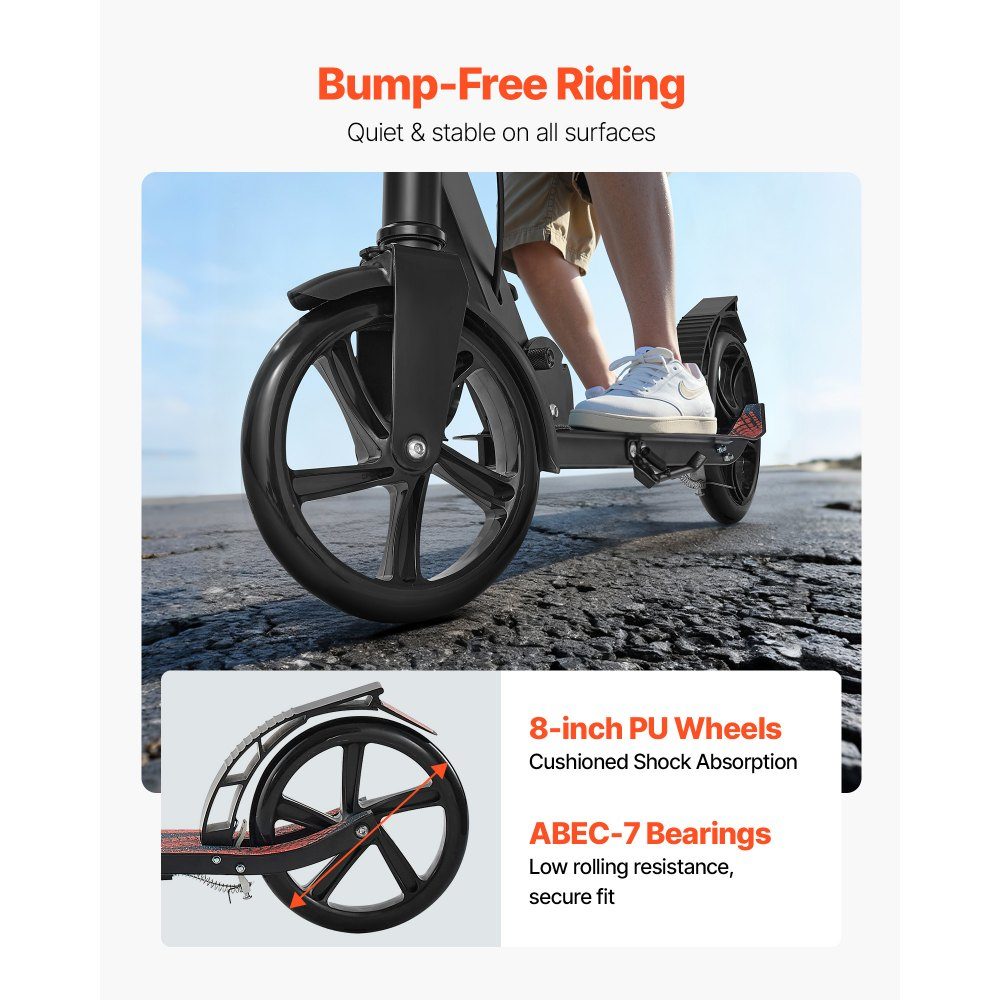 Trottinette (2 roues) pour enfants à partir de 8 ans, trottinette de ville, trottinette enfant, trottinette de rue avec guidon réglable en hauteur & plateau antidérapant & frein à main, trottinette pliable jusqu'à 100 kg, noire