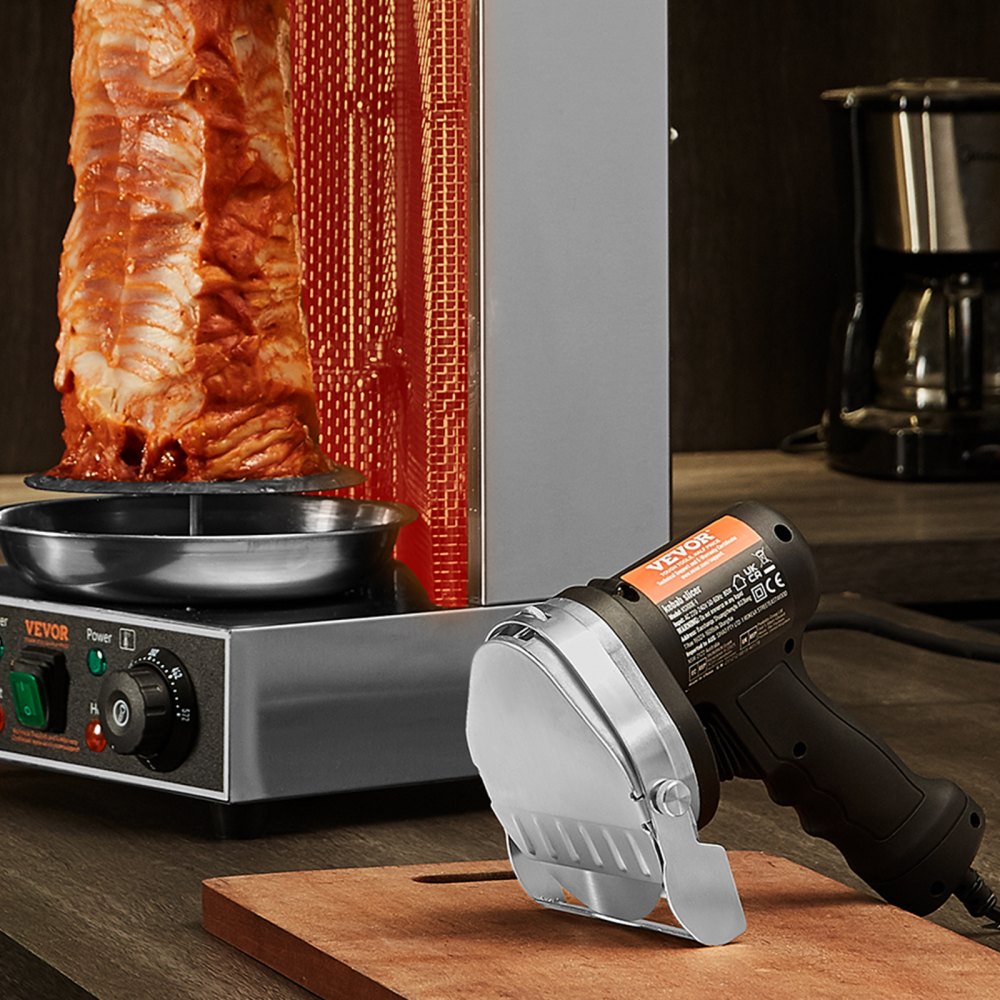 Electric Shawarma Knife 80W Turkish Kebab Knife Commercial Stainless Steel Gyro Cutter Doner Kebab Meat Cutter with 2 Blades 10cm Blade Diameter