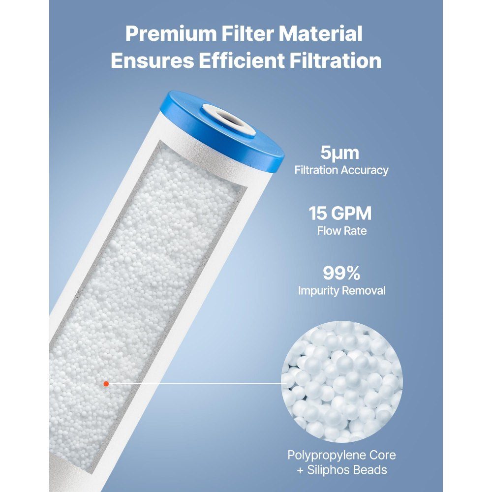 Cartouche de rechange pour filtre à eau pour toute la maison, 115 x 507 mm, filtres inhibiteurs de calcaire en polyphosphate pour système de filtre à eau, filtre anticalcaire réduit le chlore, le mauvais goût et les odeurs