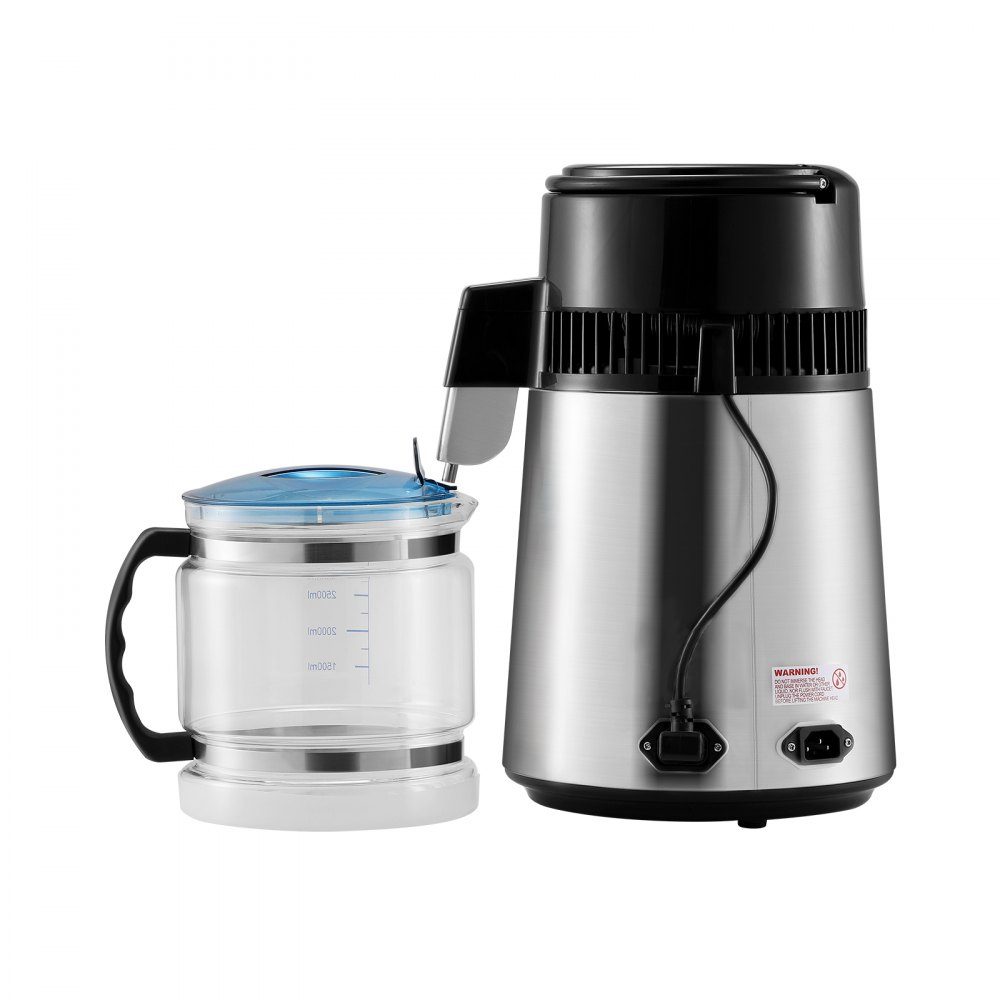Waterdestilleerder 4L Gezuiverd waterfilter 750W Gedistilleerd water Roestvrij staal Binnendistilleerder Zilver Huishoudelijk 1L water per uur