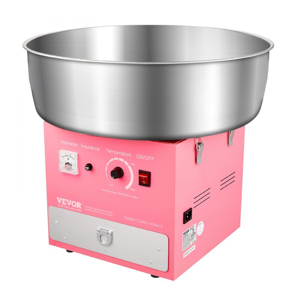 Elektryczna maszyna do waty cukrowej, komercyjna maszyna do waty cukrowej (1000 W), z misą ze stali nierdzewnej 52 cm oraz łyżeczką do cukru i szufladą, idealna na urodziny dzieci, spotkania rodzinne, imprezy w kolorze różowym