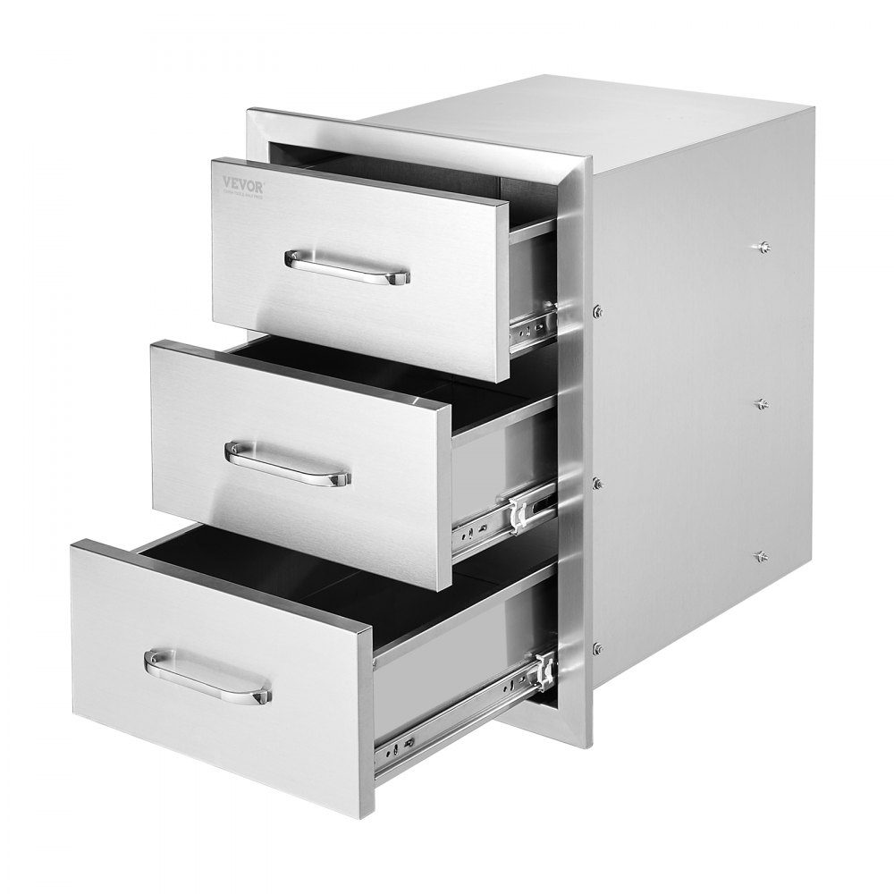 Tiroirs de cuisine extérieure, tiroirs de gril encastrés à triple accès avec poignée en acier inoxydable, tiroirs d'îlot de gril pour cuisine extérieure ou patio d'îlot de gril, 400x450x450mm