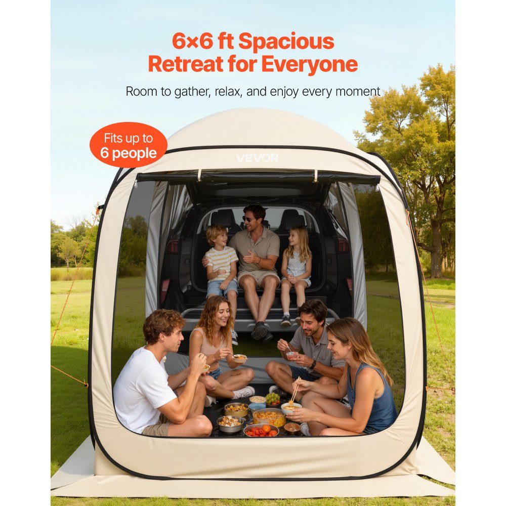 Namiot kempingowy 72" x 72" Pop-Up SUV Namiot z tylną klapą Przenośny namiot imprezowy dla 4-6 osób z torbą do noszenia Siatkowe ściany boczne na kemping Ogród Zajęcia na świeżym powietrzu Beżowy