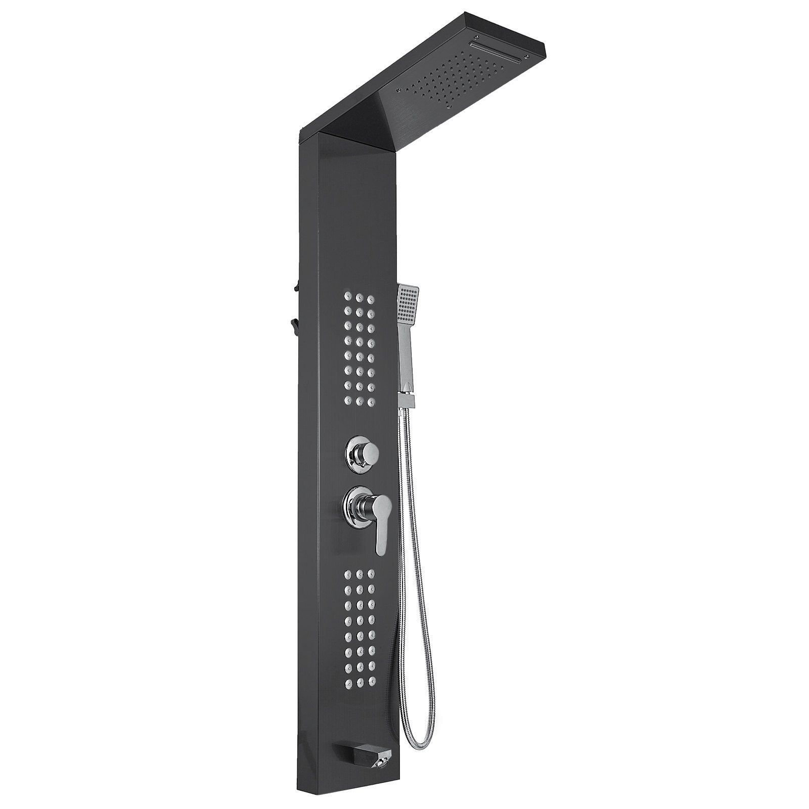 5 in 1 Shower Column Overhead Rain Shower Column Stainless Steel Hydromassage Waterfall Hand Shower (Black Separate)