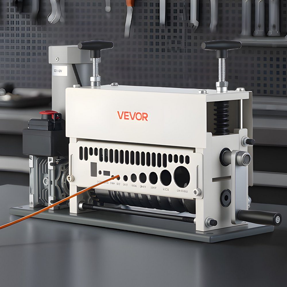 Abisoliermaschine für elektrische Kabel, 1,5–40 mm Kabelschälmaschine, automatischer 11-Kanal-Kupferkabelabisolierer, 370-W-Abisolierwerkzeug mit manuellem Handkurbelmodus, Not-Aus-Taste
