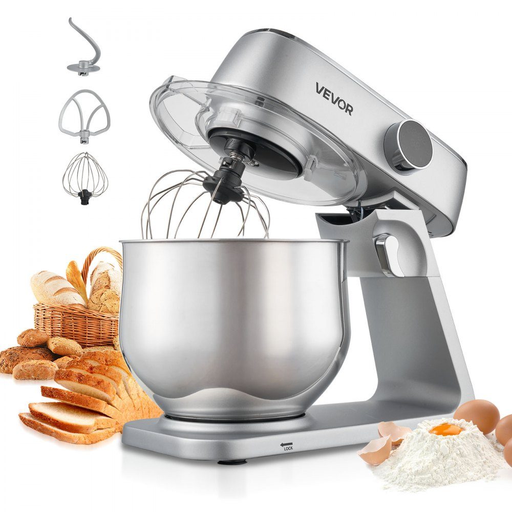Kneading machine, food processor for baking, 1800 W dough machine with stainless steel bowls (7.4 l) and dough hook, beater and whisk, 10-way adjustable tilt mixer, stand mixer