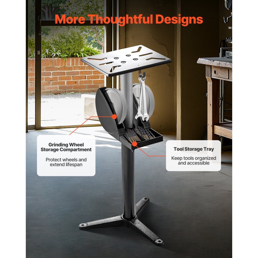Sanding Stand, Bench Grinder Base for Bench Grinders with 315 x 254mm Mounting Plate, Height Adjustable Base Stand with Grinding Wheel Storage Compartment and Cast Iron Base