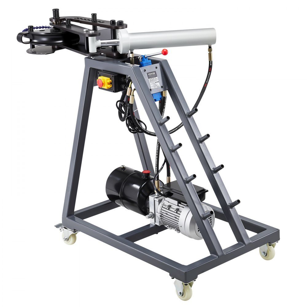 Elektrischer Rohrbieger, 750-W-Rohrbieger mit 6-Liter-Hydraulikzylinder, Rohrbieger mit Rollen, 3 Matrizen und einem maximalen Biegewinkel von 180°, geeignet für Rohre von 3/4 bis 2 Zoll
