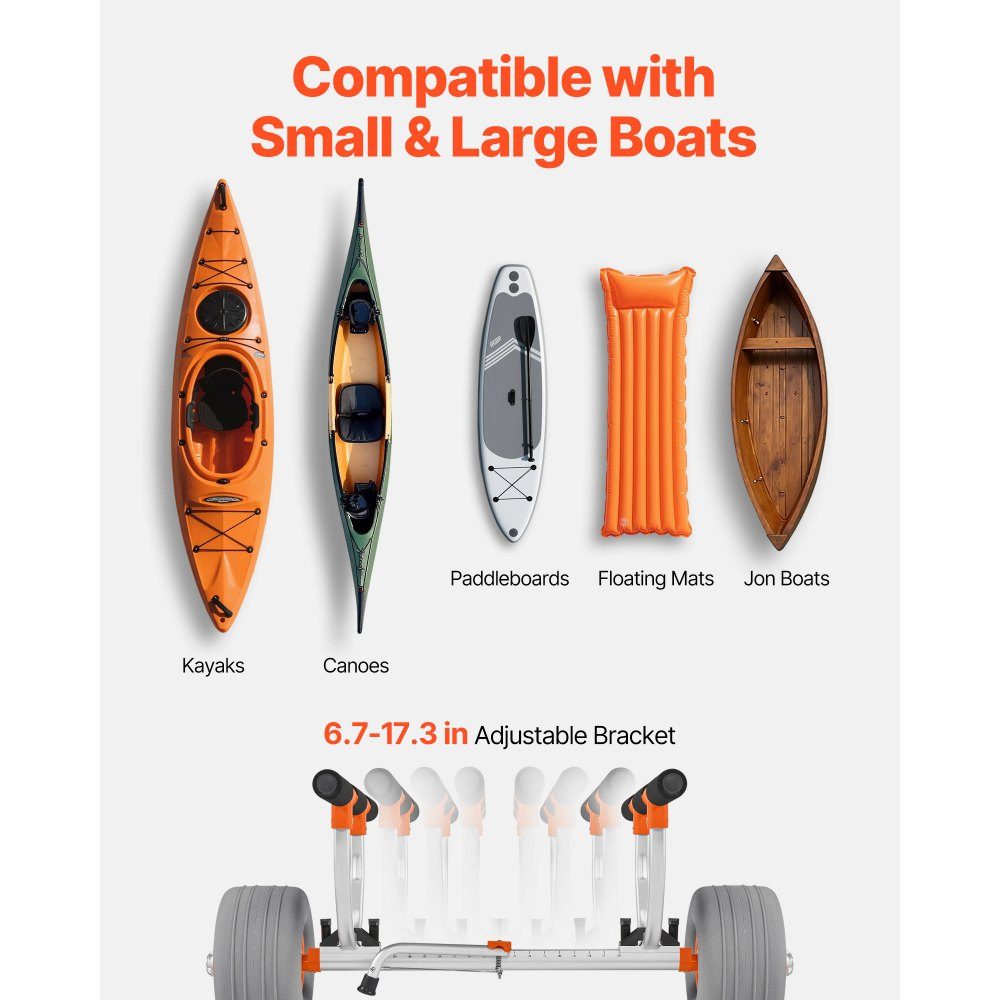 Kajaktrolley 158kg kanowagen met 12" opblaasbare PU-banden en vastzetriem Boottrolley voor het transporteren van kajaks Kano's Paddleboards Jon Boats Watersportuitrusting 810 x 990 x 570 mm