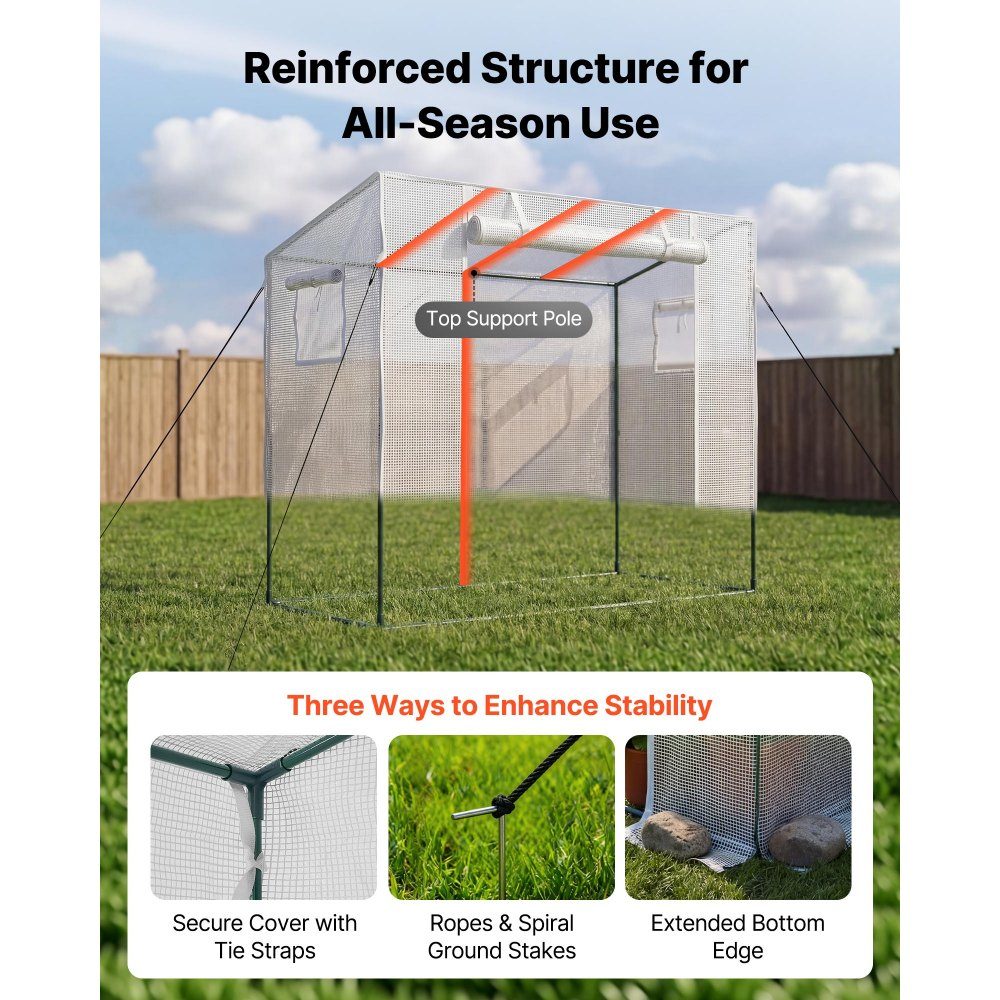 Greenhouse 195x77x146/168 cm, film greenhouse, tomato house with powder-coated steel frame, PE cover, roll-up zipper door & 2 windows, greenhouse for outdoor use