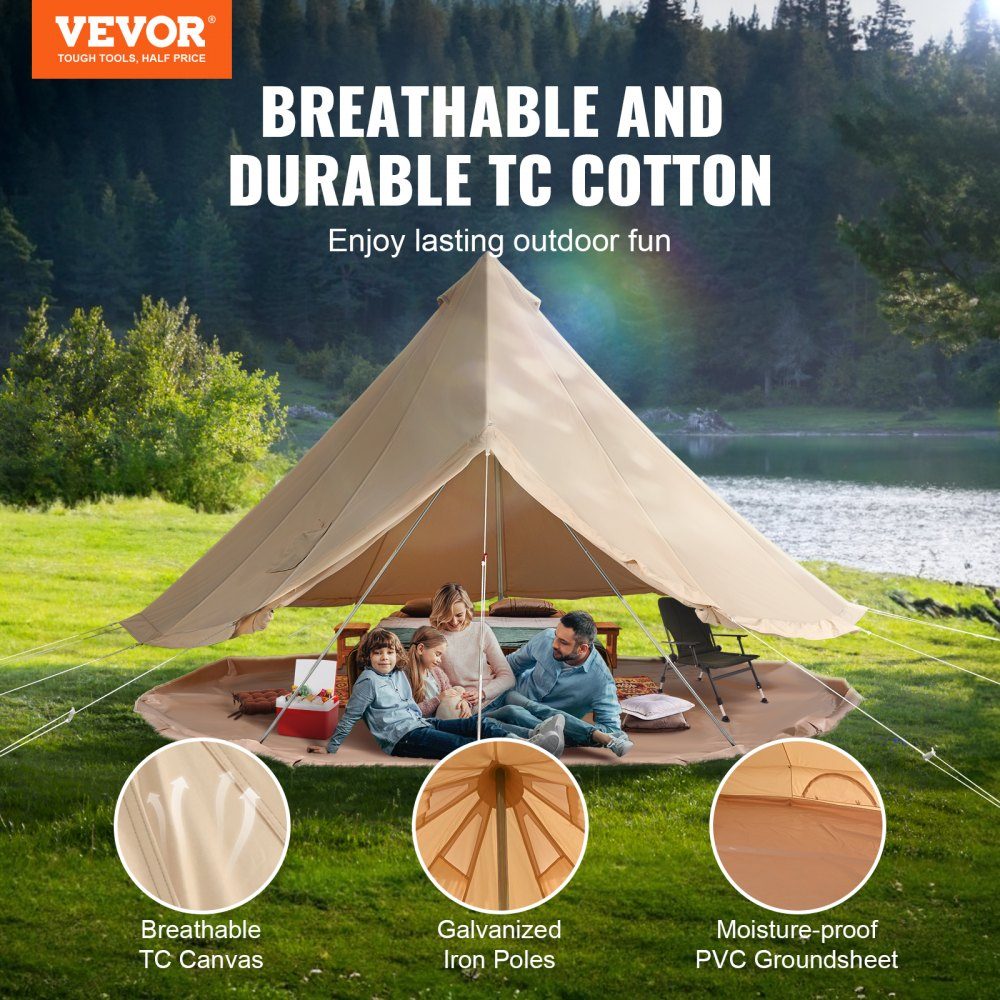 Bell tent 5 x 3 m yurt tent TC cotton with high-strength iron rods and a PVC groundsheet camping tent family tent 8 windows pyramid tent group tent for outdoor adventures