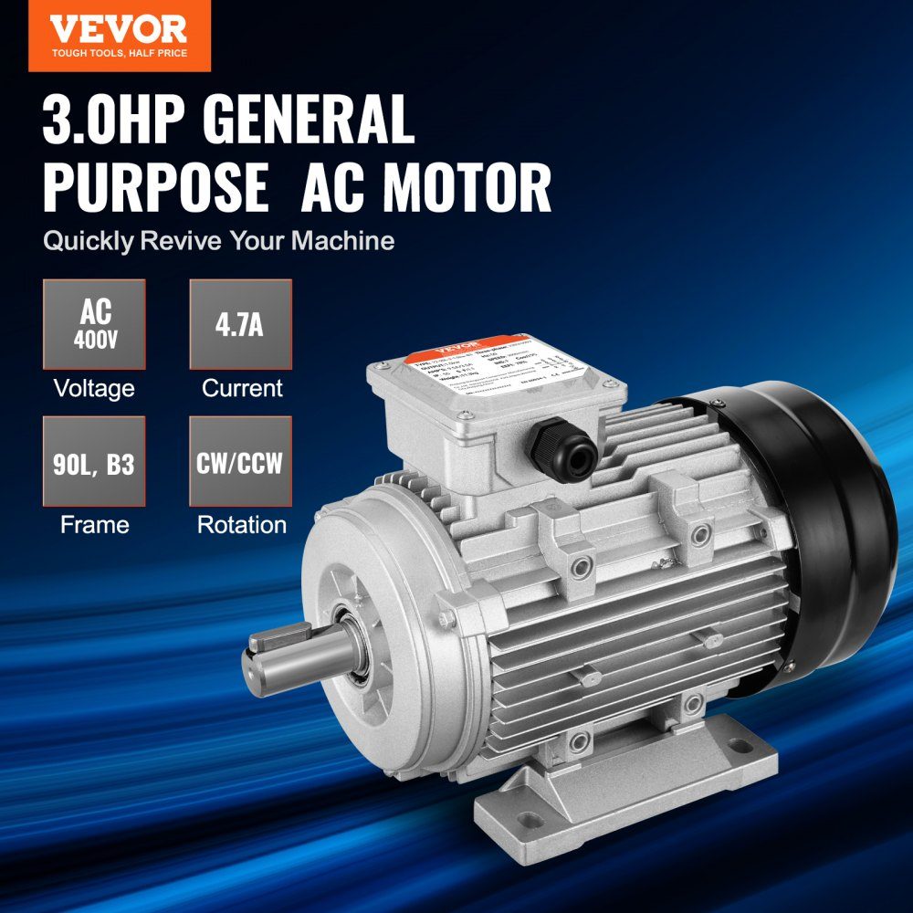 2,2 kW Elektromotor, 2890 U/min, AC 400 V, 4,7 A, 90 l, B3-Rahmen, Luftkompressormotor, 3 Phasen, 24 mm Keilwelle, Rechts-/Linksdrehung, für landwirtschaftliche Maschinen und allgemeine Geräte