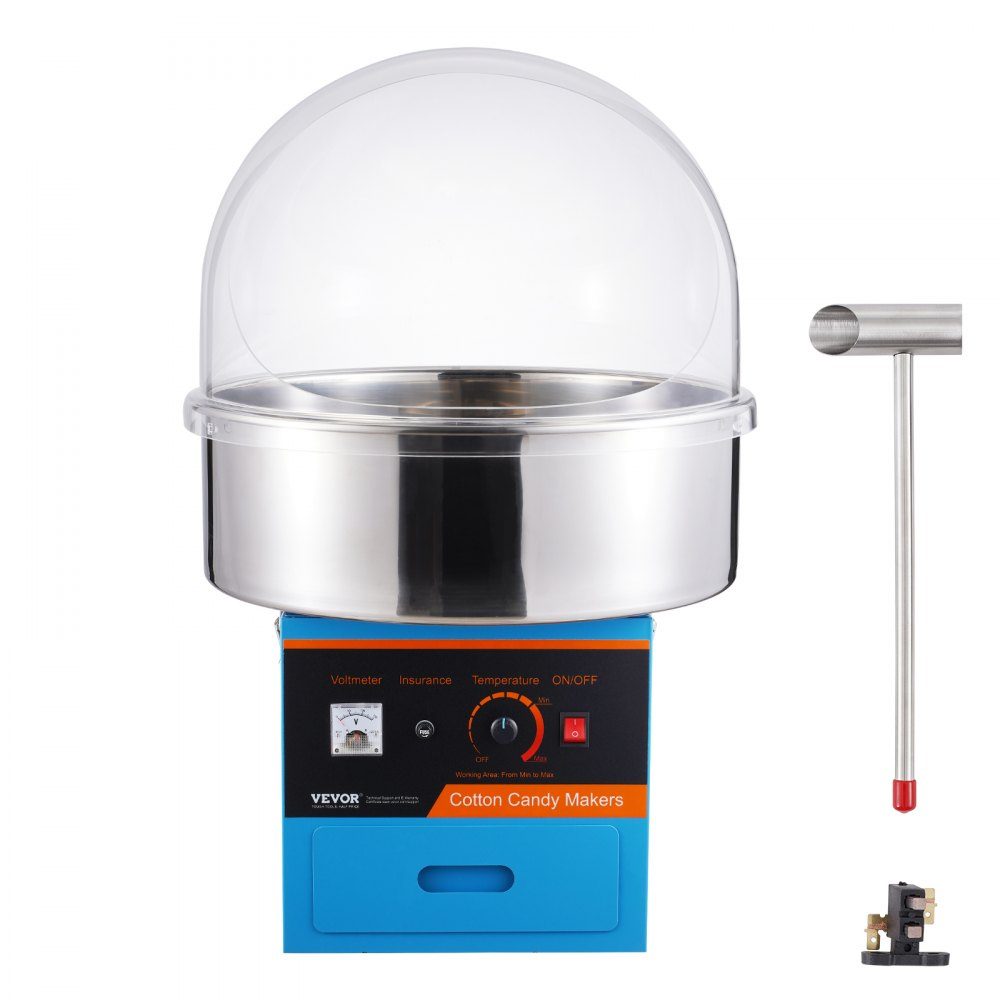Elektrische Zuckerwattemaschine, 1 kW Zuckerwattemaschine, kommerzielle Zuckerwattemaschine mit Abdeckung, Edelstahlschüssel, Zuckerschaufel, Schublade, für Kindergeburtstage, Familienfeiern, Blau