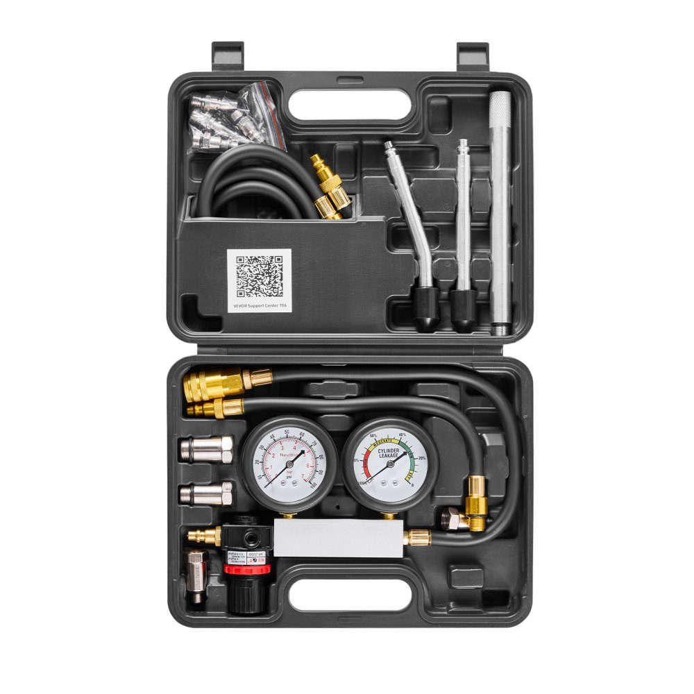 Engine Cylinder Pressure Loss Tester, 0-100psi Pressure Gauge Range, Cylinder Pressure Tester with 4 Adapters and 2 Metal Tubes, Automotive Compression Test Kit, Pressure Test and Leak Rate Measurement