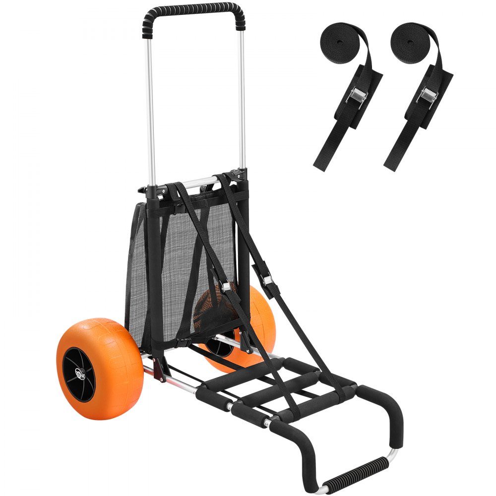 Strandwagen handkar zandkar, strandwagen 74,84 kg laadvermogen, opvouwbare zandkar van aluminium 685-1135 mm in hoogte verstelbaar, wagen voor op het strand 76 x 39 cm laadruimte