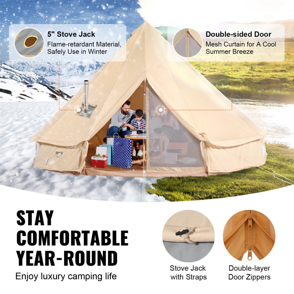 Bell tent 5 x 3 m yurt tent TC cotton with high-strength iron rods and a PVC groundsheet camping tent family tent 8 windows pyramid tent group tent for outdoor adventures