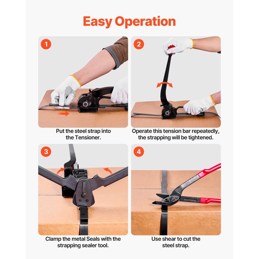5 piece steel strapping set, manual strapping tool with 183m metal strap, 300 metal clamps and cutters, perfect workshop equipment for industrial packaging, transport and storage