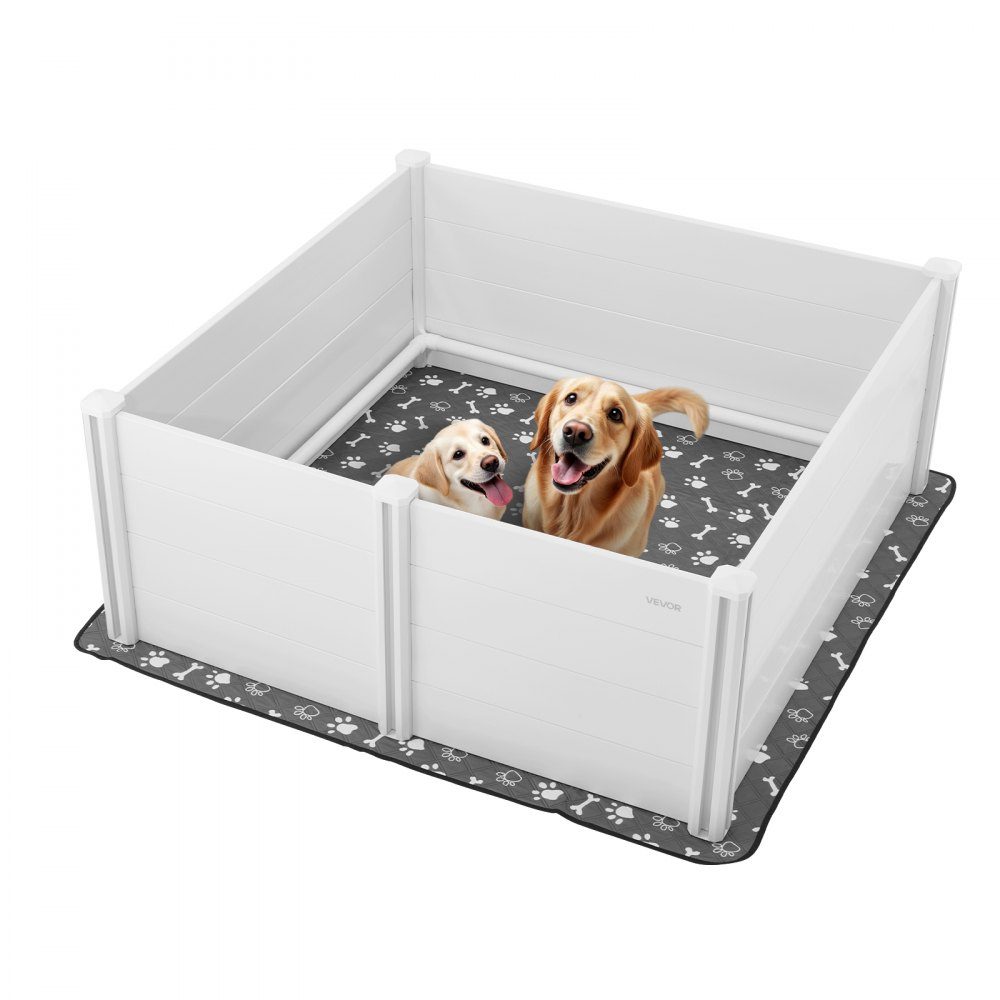 Pojemnik dla psów, 1520x1520x610 mm, kojec dla szczeniąt wykonany z tworzywa sztucznego PCV z drzwiami o regulowanej wysokości i zmywalną podkładką na siusiu, budka dla szczeniąt dla bardzo dużych psów, mlecznobiały