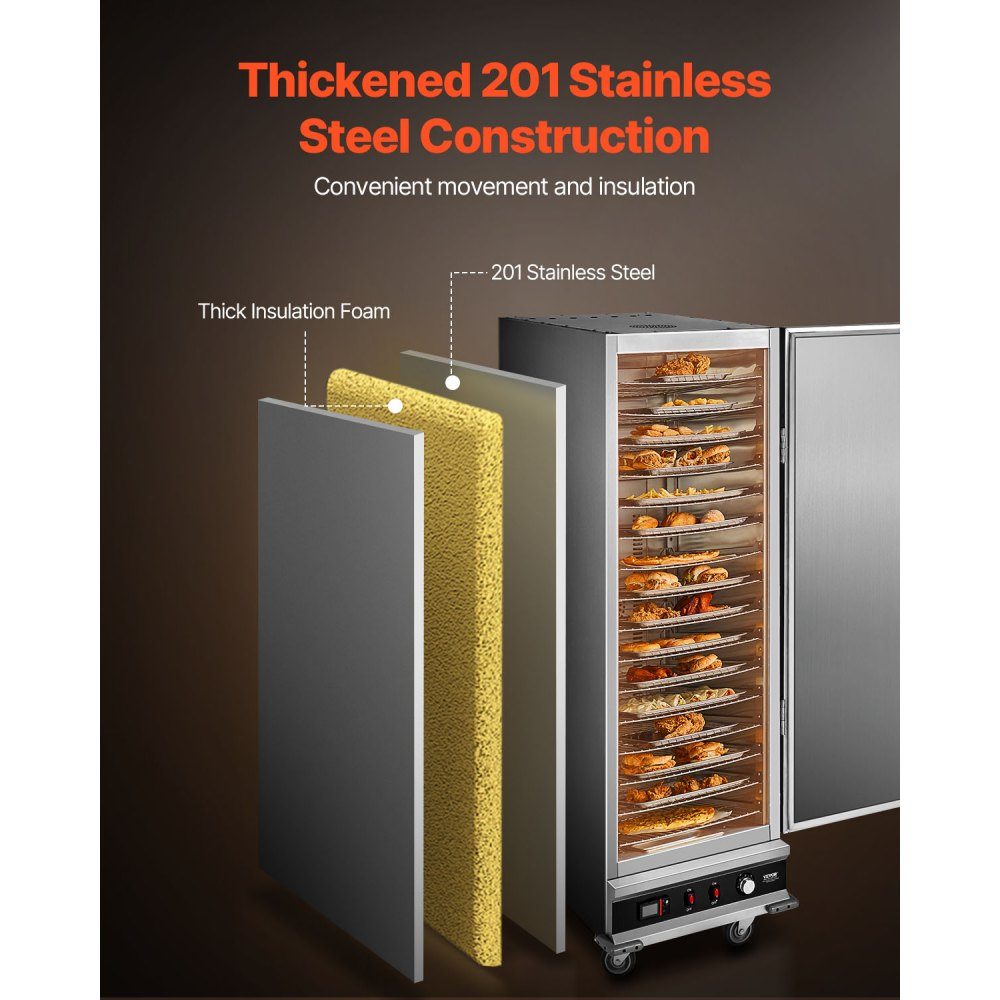 Hot-Box-Speisenwärmer, Snackwärmer mit 16 Ebenen, Wasserschüssel, Einzeltür und verstellbaren Regalen, Speisenwärmer aus Edelstahl, ideal zum Aufbewahren von Pizza, Hähnchen