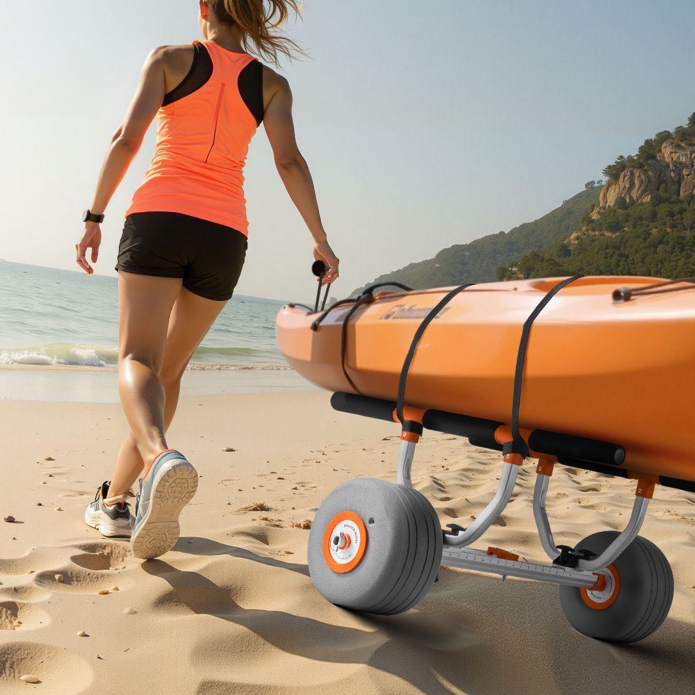 Kajaktrolley 158kg kanowagen met 12" opblaasbare PU-banden en vastzetriem Boottrolley voor het transporteren van kajaks Kano's Paddleboards Jon Boats Watersportuitrusting 810 x 990 x 570 mm