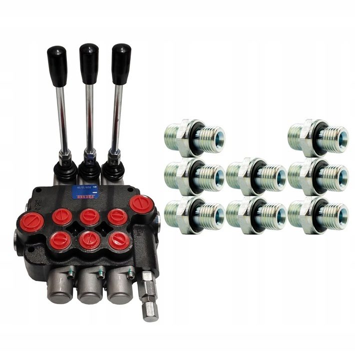 Distributeur hydraulique monobloc commande à levier DISTRIBUTEUR 3 PIÈCES 40L + KIT DE RACCORDEMENT