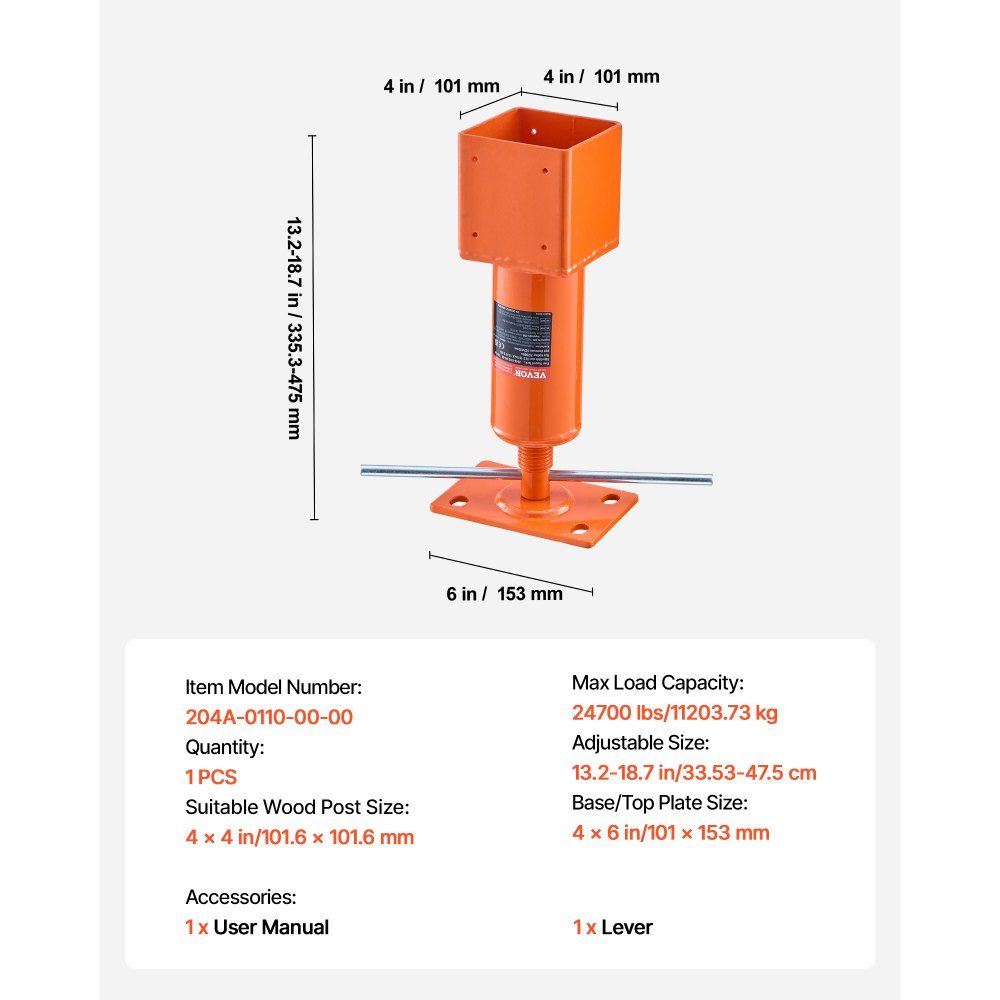 Schraubbockpfosten, 4" x 4", Höhenbereich 13,2" bis 18,7", maximale Belastung 24.700 Pfund, verstellbarer Bock, temporärer Bock zum Nivellieren von Häusern, Stützbalken für Böden, Kriechkeller