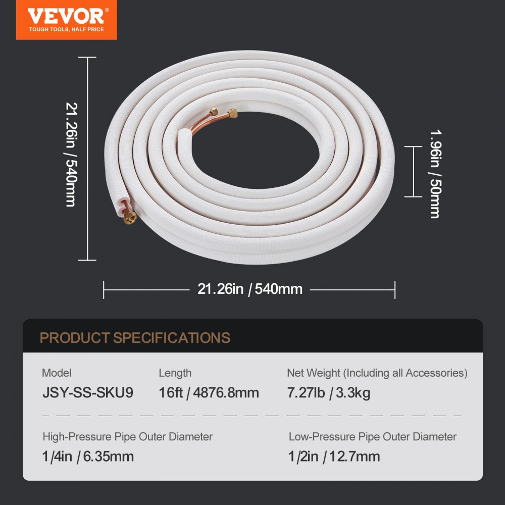 4876,8 mm Mini-Split-Line-Kit, 6,4 und 12,7 mm Außendurchmesser, Kupferrohre und dreischichtige Isolierung, für Klimaanlagen oder Wärmepumpenausrüstung und HVAC mit umfangreichem Zubehör 4876,8 mm Mini-Split-Line-Kit, 6,4 und 12,7 mm Außendurchmesser, Kupferrohre und dreischichtige Isolierung, für Klimaanlagen oder Wärmepumpenausrüstung und HVAC mit umfangreichem Zubehör