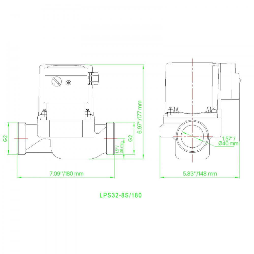 LPS32-8S/180 Cast Iron Circulation Pump 3/8HP 110L/min Hot Water Circulation Threaded Connection 3 Level Speed ​​Adjustment Quiet Operation for Home Heating Systems Inlet and Outlet Ports Both 2"
