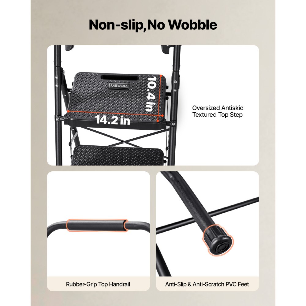 Step Ladder 4 Steps, Folding Ladder with Tool Tray & Comfort Handle, Household Ladder Load Capacity up to 272 kg, Step Ladder, Folding Step, Safety Ladder for Kitchen, Home & Office, Black Step Ladder 4 Steps, Folding Ladder with Tool Tray & Comfort Handle, Household Ladder Load Capacity up to 272 kg, Step Ladder, Folding Step, Safety Ladder for Kitchen, Home & Office, Black