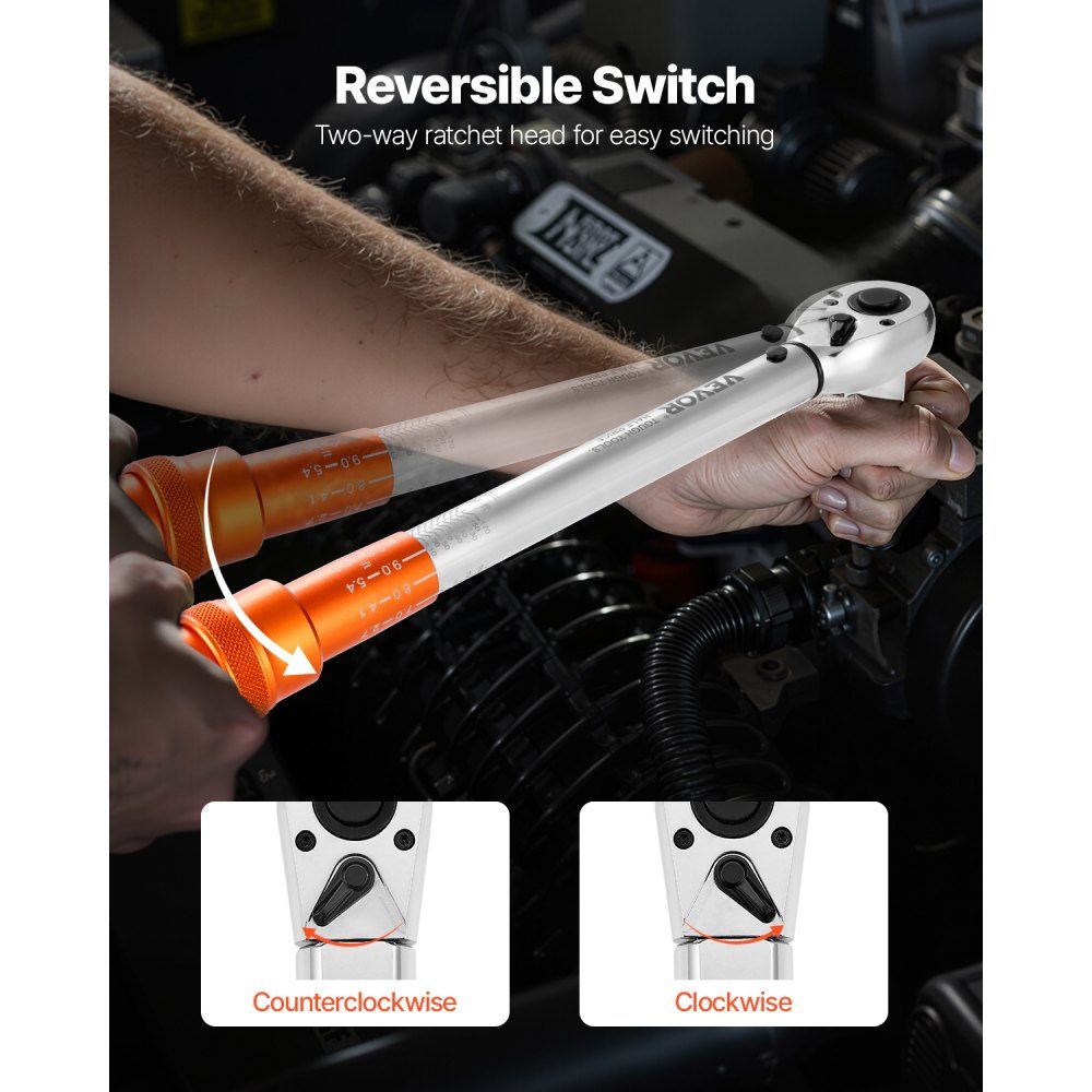Click Torque Wrench (3pcs), 1/4 3/8 1/2" Drive, Two Way Torque Wrench Set with Dual Range Scales, 72 Teeth ±3% High Precision Alloy Steel for Auto Repair