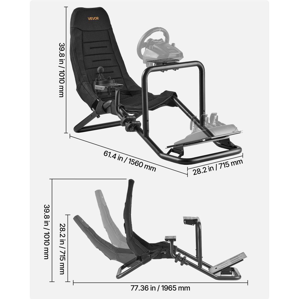 Lenkständer, Rennradständer für integrierte Simulator-Cockpits, für Logitech G25, G27, G29, G920, G923, Thrustmaster T300RS, TX F458, T500RS, T3PA-PRO (F1/GT) und CSR-Pedale, schwarz