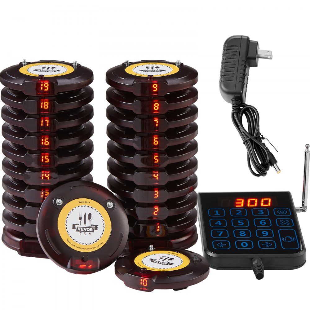 Restaurant-Pager-System, kabelloses Warteschlangensignal mit 500 m effektiver Reichweite in offenen Bereichen, Gästeruf-Piepser mit Vibration und Blinken, 20 Food-Truck-Pager