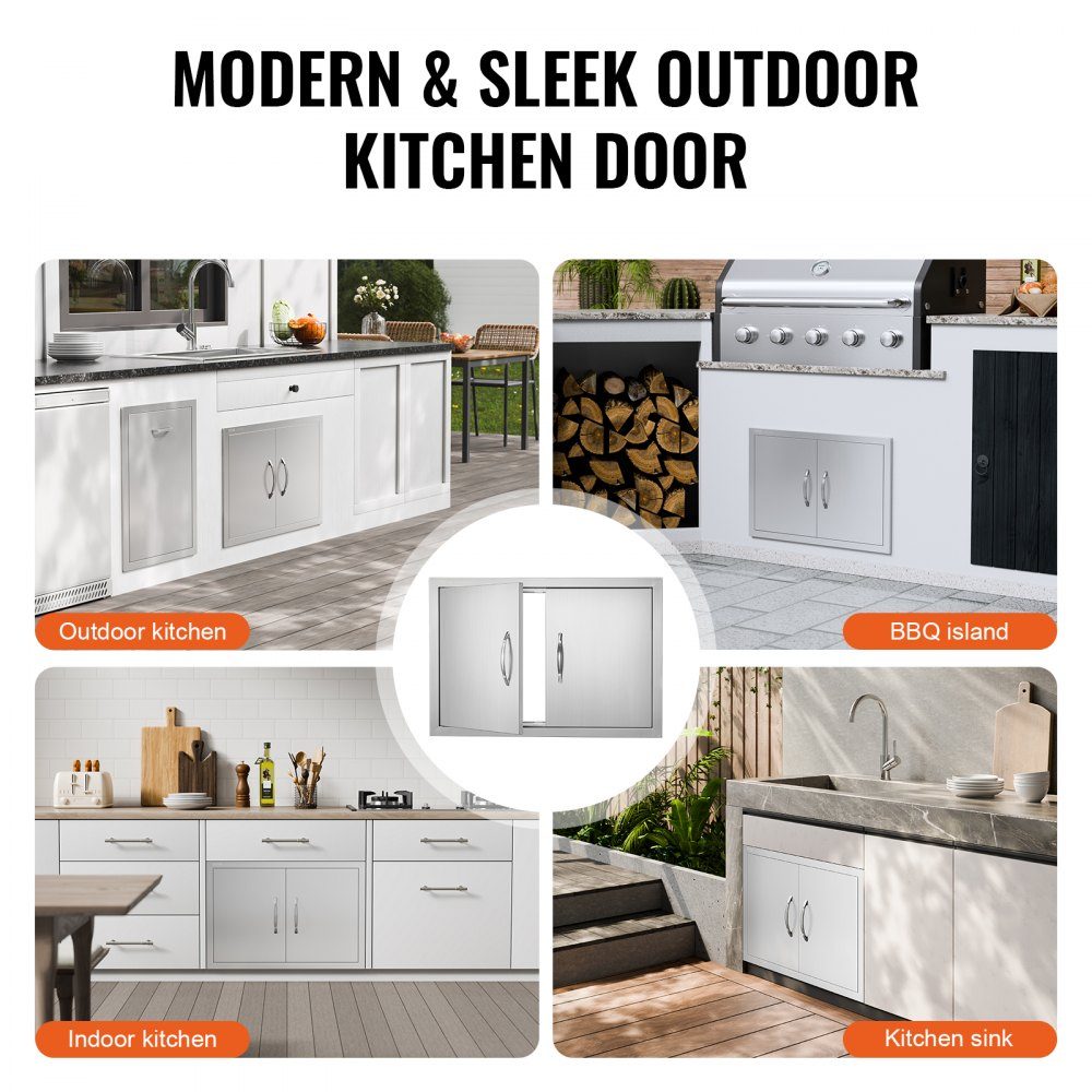 Grill Access Door 711x482mm Double Outdoor Kitchen Door Flush Mount Stainless Steel Door Vertical Wall Door with Handles for Grill Island Grill Station Outdoor Cabinet