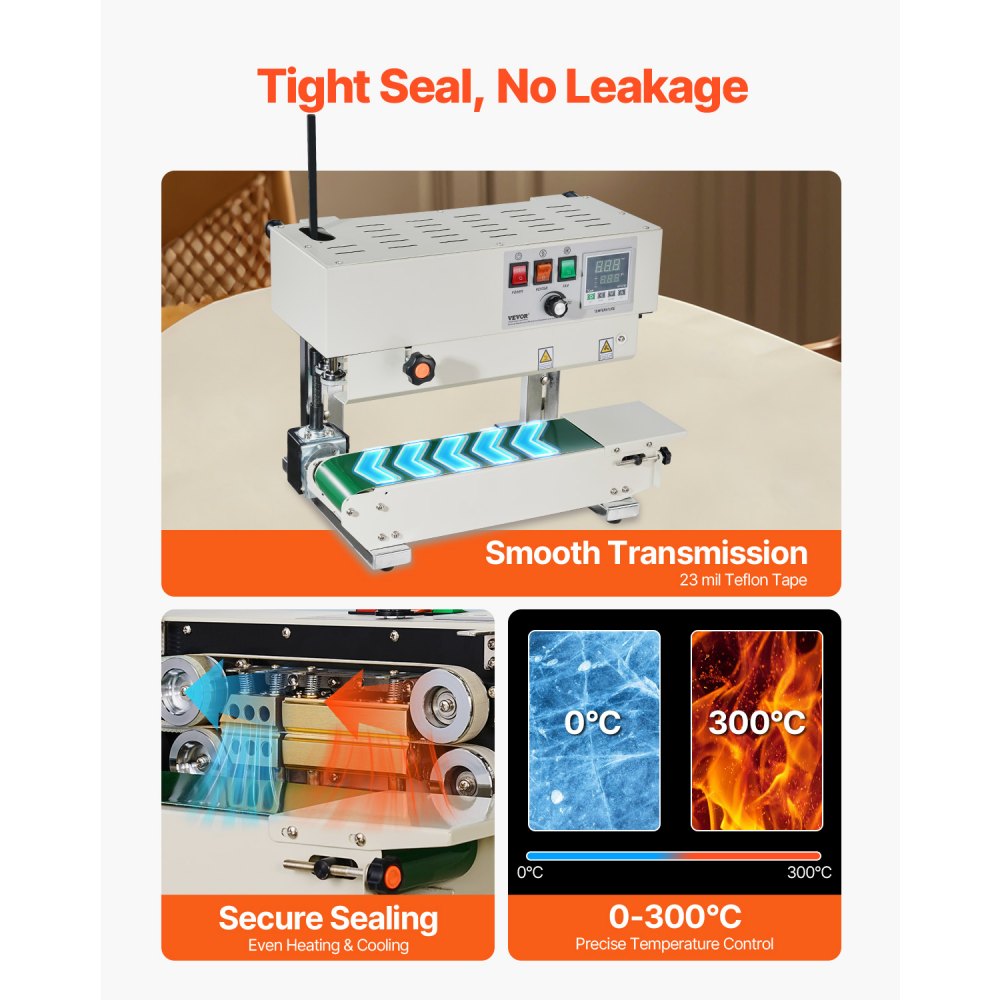 Continuous bag band sealing machine, 0.24-0.47 inch/6-12mm sealing width, vertical band sealing machine with digital temperature control, carbon steel bag sealer for 0.02-0.8mm thick plastic bag films Continuous bag band sealing machine, 0.24-0.47 inch/6-12mm sealing width, vertical band sealing machine with digital temperature control, carbon steel bag sealer for 0.02-0.8mm thick plastic bag films