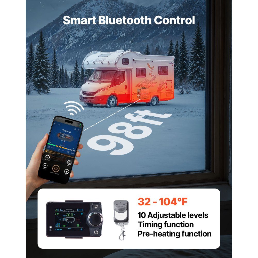Diesel Heater 5-8KW DC 12V, All-in-One Portable Diesel Air Heater with Bluetooth App Control, Remote Control and LCD Screen, 4.5L Fuel Tank for Vehicles, Vans, RVs