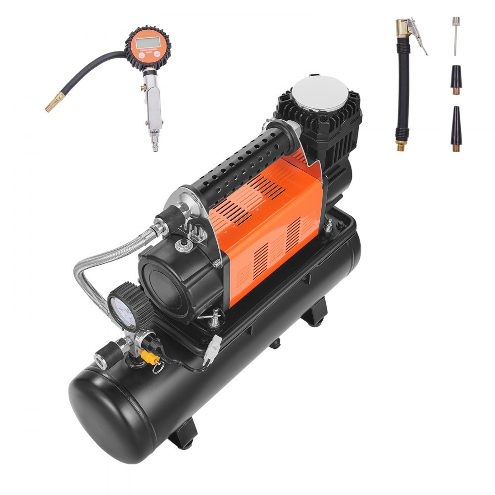 12-V-Hochleistungs-Luftkompressor mit 6-Liter-Tanksatz, 6,35 CFM tragbarer Reifenfüller, 150 PSI Off-Road-Luftkompressor mit digitalem Manometer, Reifenfüller für LKWs, Autos, SUVs, Allradfahrzeuge, Wohnmobile